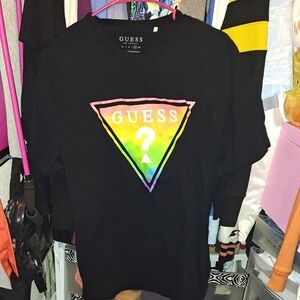Guess Black Tee with Multicolor Logo